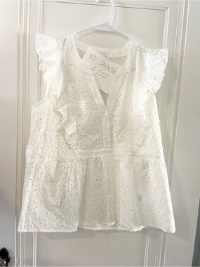 Modcloth White Eyelet Ruffle Sleeveless Blouse